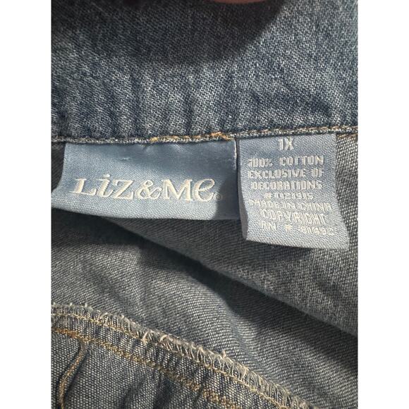 Liz & Me Denim Reindeer Christmas Shirt Jacket – Size 1X - Picture 4 of 5